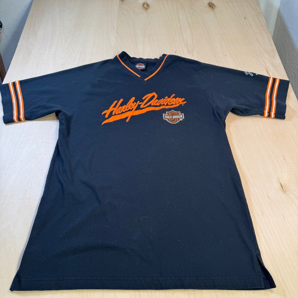 Harley Davidson T Shirt Mens Black Orange V Neck Central Texas Tee